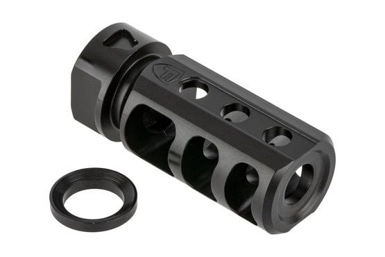 Fortis 9mm Red Mo 1/2x36 muzzle brake with salt bath nitride finish includes a crush washer.